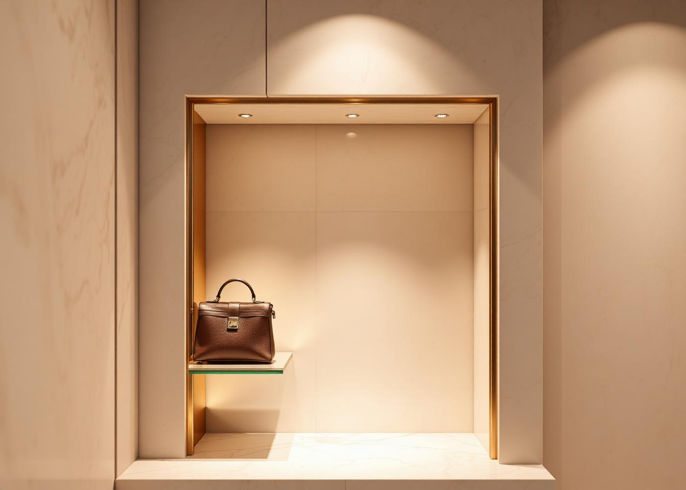 Brass-framed travertine niche