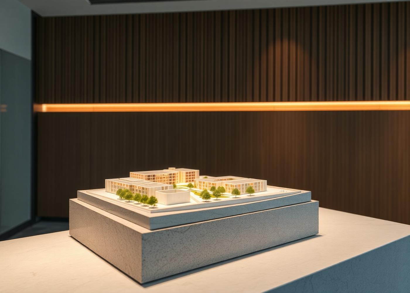 Illuminated masterplan model on stone plinth